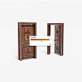 Wooden Swing Door With Carved Patterns In Open And Closed States
