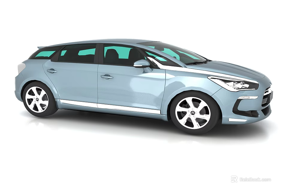Light Blue Compact Hatchback Car With Modern Exterior And Silver Wheels 3d model
