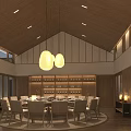 Elegant Hotel Public Lounge Area Featuring Wooden Ceiling Warm Lighting And Floor To Ceiling Windows