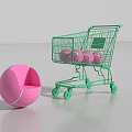 Interactive Zone Displaying Green Shopping Cart With Pink Balls And Hemisphere On White Background