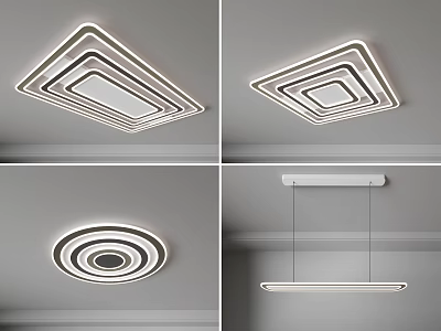 Modern Layered Ceiling Lighting Combination With Square Circular And Linear Pendant Designs 3d model