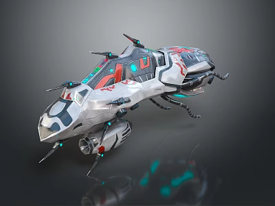 Futuristic Sci Fi Vehicle Design With Metallic Body Red Accents And Blue Glowing Parts 3d model