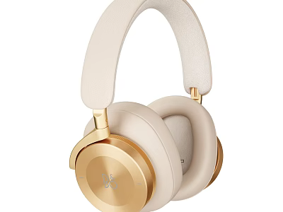 Premium Over Ear Headphones With Beige Leather Cushions And Gold Accents 3d model
