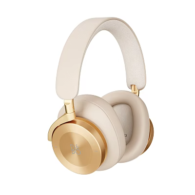 Premium Over Ear Headphones With Beige Leather Cushions And Gold Accents 3d model