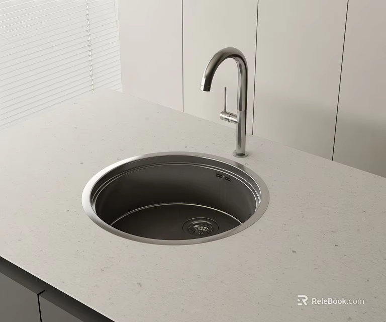 Modern Built In Washbasin With Light Colored Countertop And Silver Faucet In White Cabinet Kitchen 3d model 