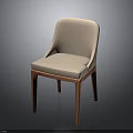 Modern Beige Upholstered Chair With Wooden Legs And Curved Backrest Design