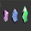 Colorful Geometric Crystals in Pink Blue Green with Shiny Surface and Dark Background