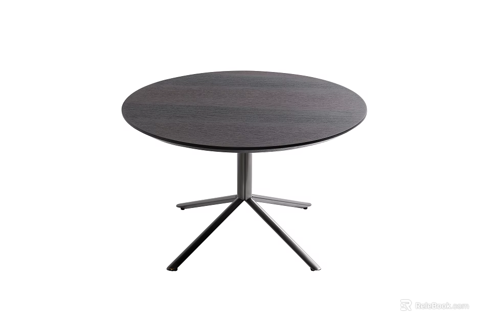 Modern Round Coffee Table With Dark Wood Top And Metal Tripod Legs 3d model 