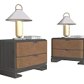Modern Wooden Nightstands with Table Lamps Stack of Books and Storage Drawers