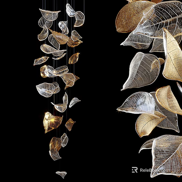 Modern Leaf Shaped Chandelier With Gold And Silver Decorative Design For Interior 3d model 