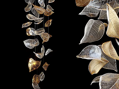 Modern Leaf Shaped Chandelier With Gold And Silver Decorative Design For Interior 3d model