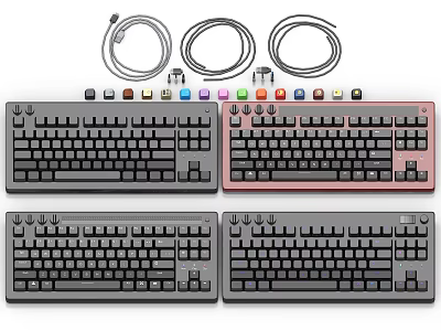 Premium Mechanical Keyboards With Different Colors Wired Cables And RGB Backlit Design 3d model
