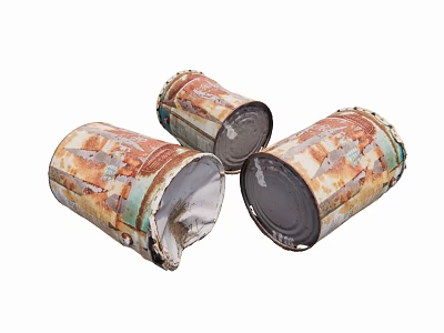 Industrial Equipment Rusted Metal Drums With Worn Exterior And Open Tops 3d model