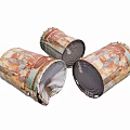 Industrial Equipment Rusted Metal Drums With Worn Exterior And Open Tops