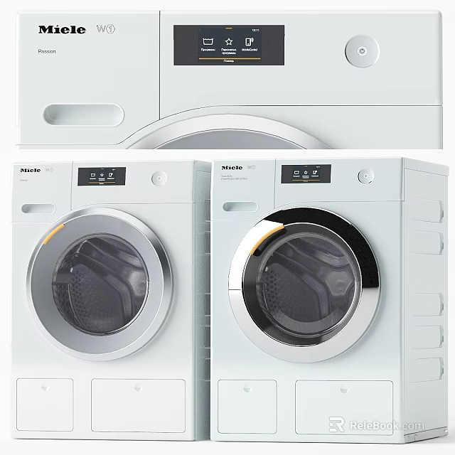Two Miele White Washing Machines With Control Panels And Digital Displays 3d model 