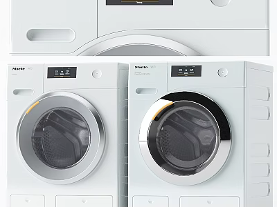 Two Miele White Washing Machines With Control Panels And Digital Displays 3d model