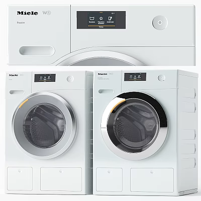 Two Miele White Washing Machines With Control Panels And Digital Displays 3d model