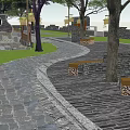 Scenic Garden Landscape Design With Winding Stone Path Trees And Benches 3d model