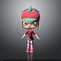 Cute Children's Doll With Strawberry Hat Pink Outfit And Striped Pants