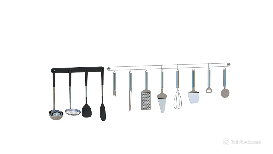 Kitchen Utensil Set with Hanging Rack Including Spatula Ladle Whisk Slotted Spoon Stainless Steel Silicone 3d model 