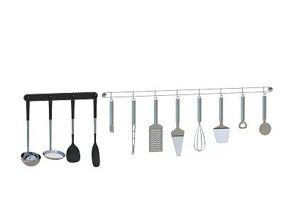 Kitchen Utensil Set with Hanging Rack Including Spatula Ladle Whisk Slotted Spoon Stainless Steel Silicone 3d model