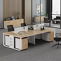 Modern Office Desk With Wooden Desktop White Drawers Dual Monitors And Office Chair