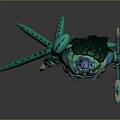 Green And Blue Armored Muscular Warrior With Spiked Blades And Ornate Details