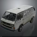 Old White Van Side View With Damaged Windshield And Peeling Paint Exterior 3d model