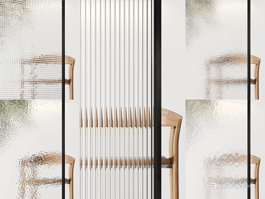 Modern Decorative Screen With Vertical Lines And Frosted Glass Panel Design 3d model 