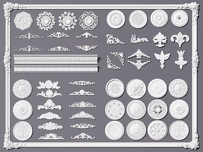 Ornate Carved Decorative Elements With Various Circular Floral And Classic Design Motifs 3d model