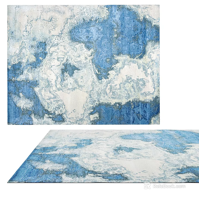 Modern Blue and White Abstract Pattern Square Area Rug for Living Room Decor 3d model 