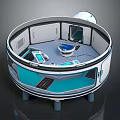 Futuristic Circular Tech Pod Featuring Modern Computer Workstation With Screens And Controls 3d model