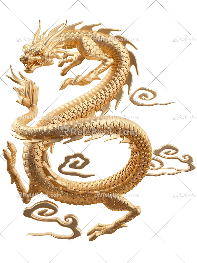 2D Golden Dragon Silhouette Hanging Painting Golden Dragon 3d model