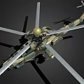 Military Helicopter With Camouflage Paint And Large Rotors Featuring Golden Dome On Upper Fuselage