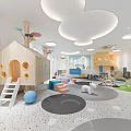 Colorful Kindergarten Play Area with Wooden House Slide Colorful Balls and Interactive Design
