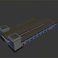 Industrial Building 3D Model With Sloped Roof Square Towers And White Walls
