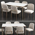 Modern Table And Chair Set With Light Gray Upholstered Chairs White Tabletop Metal Legs