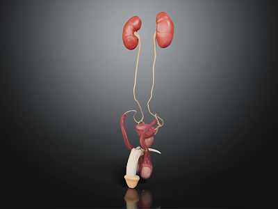 Urinary System Organ Model With Kidneys Ureters Bladder In Red White On Black Background 3d model