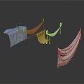 Scenic Hanging Drapery Decor Elements With Colorful Fabrics And Metal Brackets