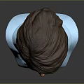 3D Character Head Model With Brown Hair And Blue Scarf On Gray Background