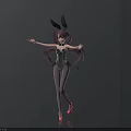 Anime Character With Rabbit Ears Purple Hair Black Bodysuit Gray Stockings And Pink Heels