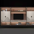 Modern TV Wall Cabinet With LED Lighting Storage Shelves And TV Screen Design
