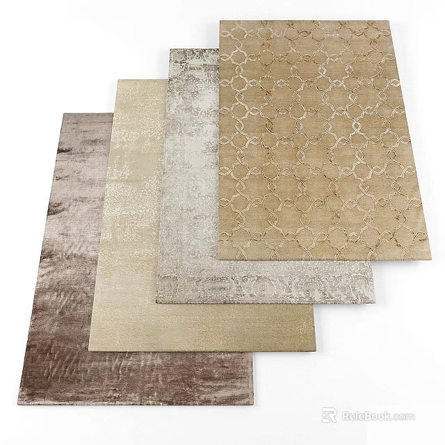 Square Rugs In Neutral Tones With Geometric Patterns And Soft Textures 3d model 