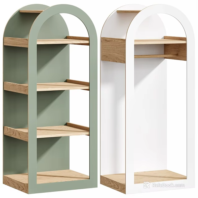 Modern Green And White Storage Shelves With Wooden Shelves And Minimalist Design 3d model 