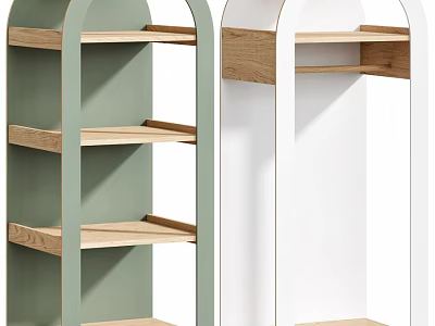 Modern Green And White Storage Shelves With Wooden Shelves And Minimalist Design 3d model