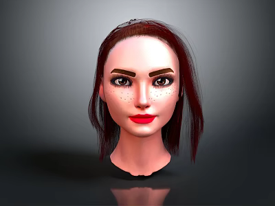 Realistic 3D Female Character Head With Red Hair Freckles And Red Lips 3d model