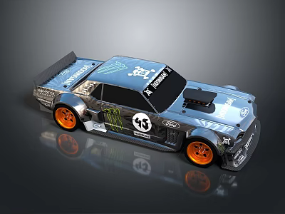 Blue Modified Race Car With Orange Wheels 43 Number Graphics And Rear Spoiler 3d model