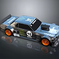 Blue Modified Race Car With Orange Wheels 43 Number Graphics And Rear Spoiler