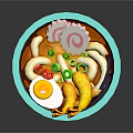 Vibrant Seafood Noodle Soup in Turquoise Bowl with Shrimp Scallop Vegetables and White Base