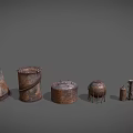 Industrial Storage Equipment With Rustic Metal Tanks Various Sizes And Containers 3d model